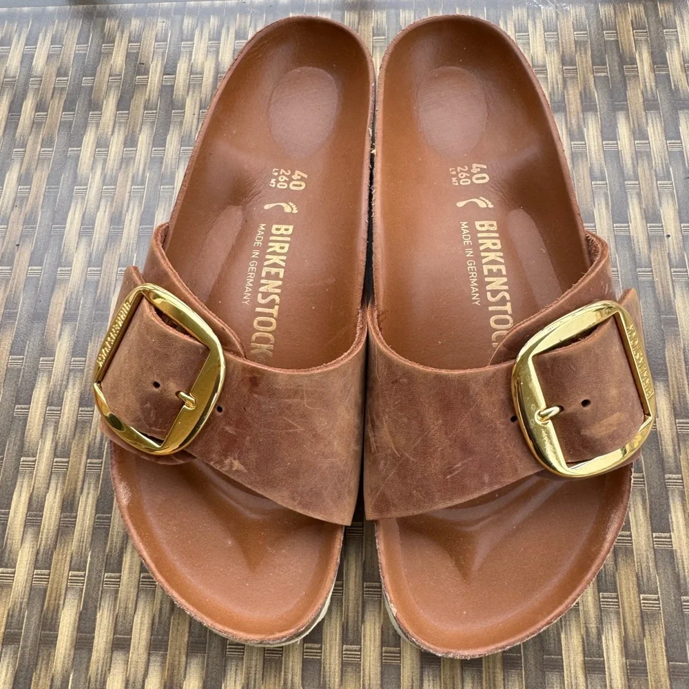 Birkenstock Madrid Big Buckle Slide Sandal in Cognac leather Sz 40/9-9.5 US - Picture 3 of 5